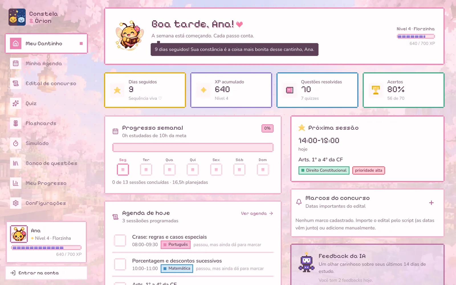 Prévia do app no computador: Meu Cantinho
